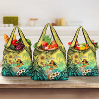 Honolulu Hawaii Grocery Bag Ilima Plumeria with Hula Girl LT7 3-pack One Size Colorful - Polynesian Pride