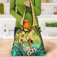 Honolulu Hawaii Grocery Bag Ilima Plumeria with Hula Girl LT7 - Polynesian Pride