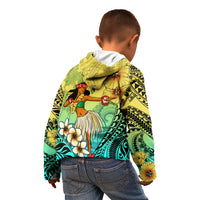 Honolulu Hawaii Kid Hoodie Ilima Plumeria with Hula Girl LT7 - Polynesian Pride
