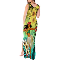 Honolulu Hawaii Tank Maxi Dress Ilima Plumeria with Hula Girl LT7 - Polynesian Pride