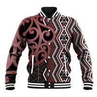 Maori Taniko Patterns Baseball Jacket Brown Patiki Motifs Mix Whakairo Ngaru