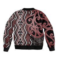 Maori Taniko Patterns Bomber Jacket Brown Patiki Motifs Mix Whakairo Ngaru