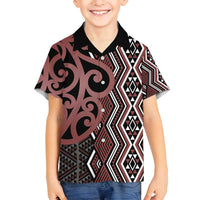 Maori Taniko Patterns Family Matching Long Sleeve Bodycon Dress and Hawaiian Shirt Brown Patiki Motifs Mix Whakairo Ngaru