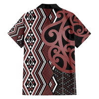 Maori Taniko Patterns Family Matching Off Shoulder Maxi Dress and Hawaiian Shirt Brown Patiki Motifs Mix Whakairo Ngaru