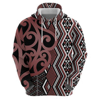 Maori Taniko Patterns Hoodie Brown Patiki Motifs Mix Whakairo Ngaru