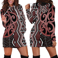 Maori Taniko Patterns Hoodie Dress Brown Patiki Motifs Mix Whakairo Ngaru