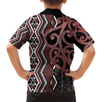 Maori Taniko Patterns Kid Hawaiian Shirt Brown Patiki Motifs Mix Whakairo Ngaru