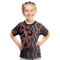 Maori Taniko Patterns Kid T Shirt Brown Patiki Motifs Mix Whakairo Ngaru