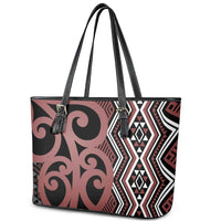 Maori Taniko Patterns Leather Tote Bag Brown Patiki Motifs Mix Whakairo Ngaru