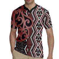 Maori Taniko Patterns Rugby Jersey Brown Patiki Motifs Mix Whakairo Ngaru