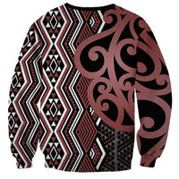 Maori Taniko Patterns Sweatshirt Brown Patiki Motifs Mix Whakairo Ngaru