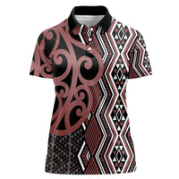 Maori Taniko Patterns Women Polo Shirt Brown Patiki Motifs Mix Whakairo Ngaru