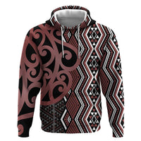 Maori Taniko Patterns Zip Hoodie Brown Patiki Motifs Mix Whakairo Ngaru LT7 Pullover Hoodie Brown - Polynesian Pride