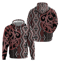 Maori Taniko Patterns Zip Hoodie Brown Patiki Motifs Mix Whakairo Ngaru LT7 - Polynesian Pride