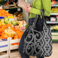 Maori Taniko Patterns Grocery Bag Black Patiki Motifs Mix Whakairo Ngaru