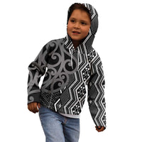 Maori Taniko Patterns Kid Hoodie Black Patiki Motifs Mix Whakairo Ngaru