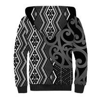 Maori Taniko Patterns Sherpa Hoodie Black Patiki Motifs Mix Whakairo Ngaru