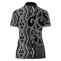 Maori Taniko Patterns Women Polo Shirt Black Patiki Motifs Mix Whakairo Ngaru