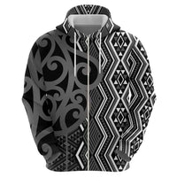 Maori Taniko Patterns Zip Hoodie Black Patiki Motifs Mix Whakairo Ngaru LT7 - Polynesian Pride