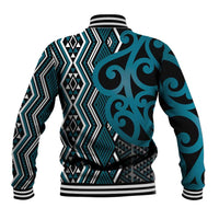 Maori Taniko Patterns Baseball Jacket Azure Patiki Motifs Mix Whakairo Ngaru