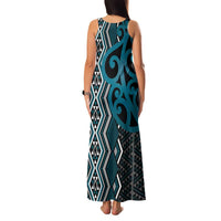 Maori Taniko Patterns Family Matching Tank Maxi Dress and Hawaiian Shirt Azure Patiki Motifs Mix Whakairo Ngaru