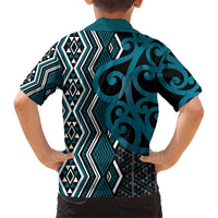 Maori Taniko Patterns Kid Hawaiian Shirt Azure Patiki Motifs Mix Whakairo Ngaru