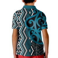 Maori Taniko Patterns Kid Polo Shirt Azure Patiki Motifs Mix Whakairo Ngaru