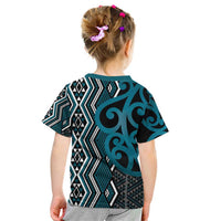 Maori Taniko Patterns Kid T Shirt Azure Patiki Motifs Mix Whakairo Ngaru