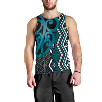 Maori Taniko Patterns Men Tank Top Azure Patiki Motifs Mix Whakairo Ngaru