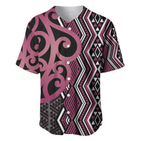 Maori Taniko Patterns Baseball Jersey Pink Patiki Motifs Mix Whakairo Ngaru