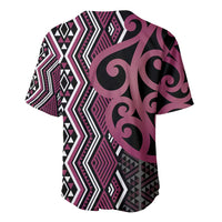 Maori Taniko Patterns Baseball Jersey Pink Patiki Motifs Mix Whakairo Ngaru