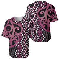 Maori Taniko Patterns Baseball Jersey Pink Patiki Motifs Mix Whakairo Ngaru