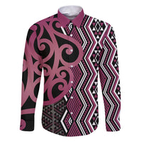Maori Taniko Patterns Family Matching Puletasi and Hawaiian Shirt Pink Patiki Motifs Mix Whakairo Ngaru