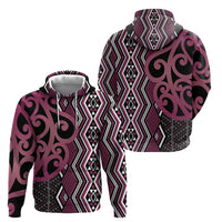 Maori Taniko Patterns Hoodie Pink Patiki Motifs Mix Whakairo Ngaru