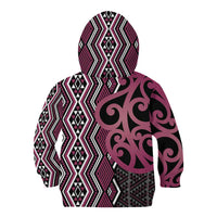 Maori Taniko Patterns Kid Hoodie Pink Patiki Motifs Mix Whakairo Ngaru