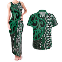Maori Taniko Patterns Couples Matching Tank Maxi Dress and Hawaiian Shirt Pounamu Patiki Motifs Mix Whakairo Ngaru