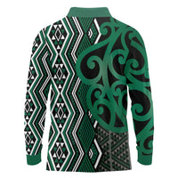 Maori Taniko Patterns Long Sleeve Polo Shirt Pounamu Patiki Motifs Mix Whakairo Ngaru