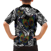Aotearoa Takatapui Pride Family Matching Off Shoulder Short Dress and Hawaiian Shirt Rainbow Butterfly - Free To Love LT7 - Polynesian Pride