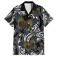 Aotearoa Takatapui Pride Family Matching Summer Maxi Dress and Hawaiian Shirt Rainbow Butterfly - Free To Love LT7 Dad's Shirt - Short Sleeve Black - Polynesian Pride