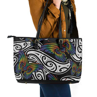 Aotearoa Takatapui Pride Leather Tote Bag Rainbow Butterfly - Free To Love LT7 - Polynesian Pride