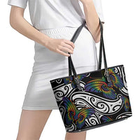Aotearoa Takatapui Pride Leather Tote Bag Rainbow Butterfly - Free To Love LT7 - Polynesian Pride