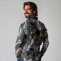 Aotearoa Takatapui Pride Long Sleeve Polo Shirt Rainbow Butterfly - Free To Love