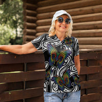 Aotearoa Takatapui Pride Women Polo Shirt Rainbow Butterfly - Free To Love