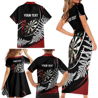 New Zealand Darts Personalised Family Matching Short Sleeve Bodycon Dress and Hawaiian Shirt Silver Fern Dynamic