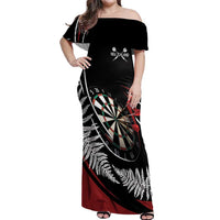 New Zealand Darts Personalised Off Shoulder Maxi Dress Silver Fern Dynamic