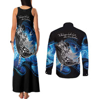 Maori Matariki Te Araroa Paikea Starry Couples Matching Tank Maxi Dress and Long Sleeve Button Shirt Tangaroa Whakatauki