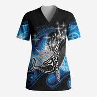 Maori Matariki Te Araroa Paikea Starry Scrub Top Tangaroa Whakatauki LT7 Adult Black - Polynesian Pride