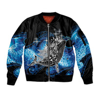 Maori Matariki Te Araroa Paikea Starry Sleeve Zip Bomber Jacket Tangaroa Whakatauki LT7 Unisex Black - Polynesian Pride