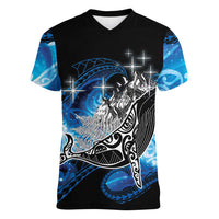 Maori Matariki Te Araroa Paikea Starry Women V-Neck T-Shirt Tangaroa Whakatauki LT7 Female Black - Polynesian Pride