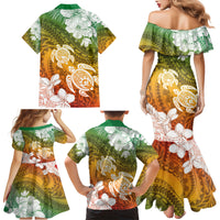 Kanaka Maoli Hawaii Flag Day Family Matching Mermaid Dress and Hawaiian Shirt Vibrant Frangipani